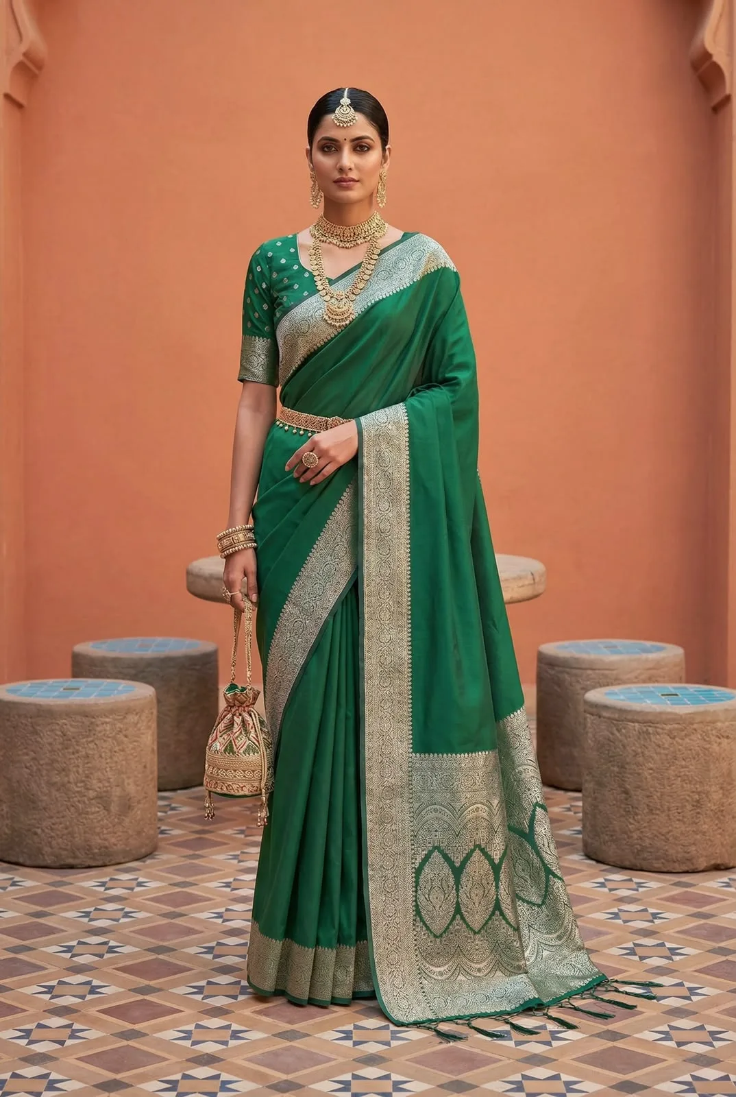 Teal Blue Meenakari design Banarasi Silk Saree